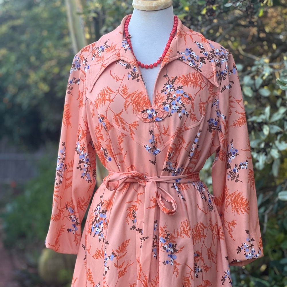 Vintage Handmade Sherbet Orange Floral Dress|plus size - Picture 9 of 11